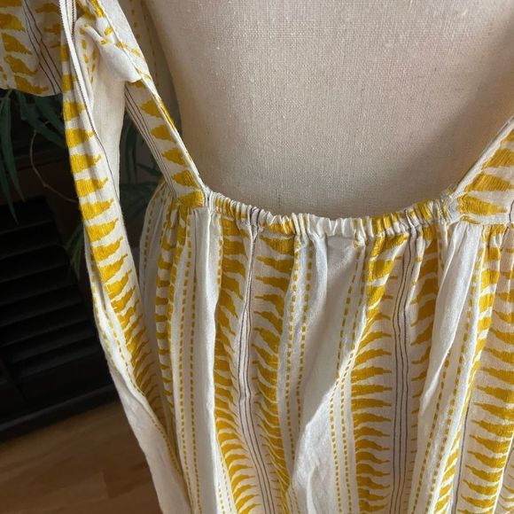 Geometric Embroidered Tie Back Yellow Midi Dress NWOT - Picture 4 of 6